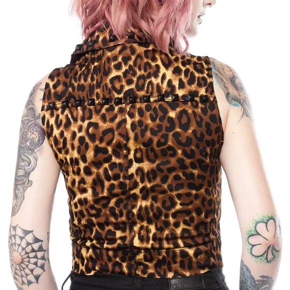 Sourpuss Leopard Print studded vest - Picture 2 of 5